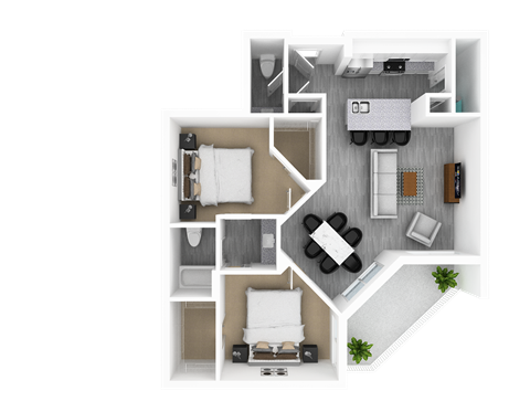 2 Bed 1.5 Bath, 1,223 sq ft, Laurel Floorplan at The Whit in Indianapolis, IN 46204